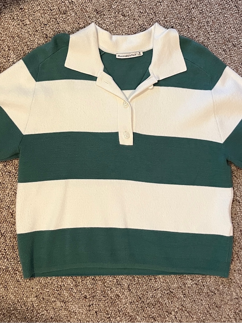 Abercrombie Women’s Green & White Striped Polo